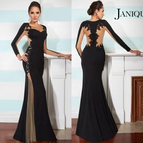 New Arrival Evening Dresses 2015 Sweetheart Long Sleeves Black and Champagne Long Formal Gown Lace Appliqued EM04816