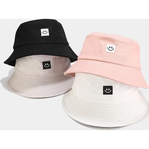 Fashion Women Bucket Hat Smile Face Sun Hat Outdoor Sports Travel Beach Caps Fishermen Hats Hip Hop Female Summer Cap 7 Colors