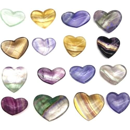 Drop Shipping 1PC Natural Fluorite Heart Shape Bowl Crystal Craft Reiki Stone Figurine Natural Stones and Crystals Home Decor