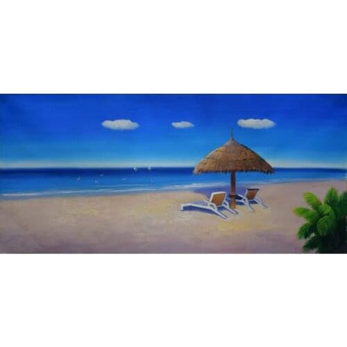 Hand Painted Oil Canvas Painting Modern Abstract Palm Trees Blue Beach Painting Canvas Art Seascape Wall Picture for Living Room