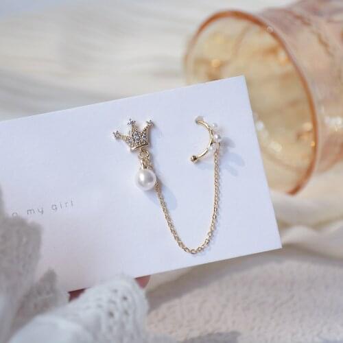 14k Real Gold Plated Fashion Jewelry Crown Crystal Pearl Exquisite Stud Earrings for Woman Holiday Party Elegant Earring