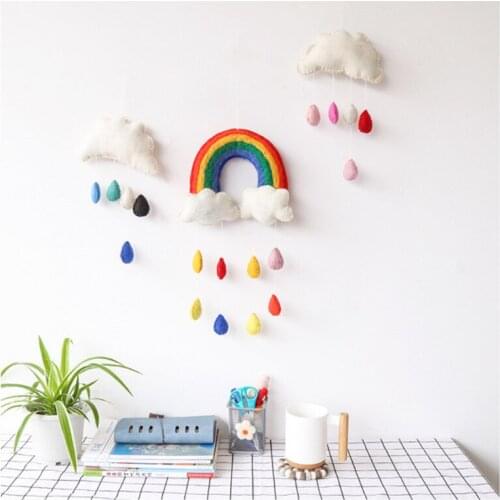 Nordic Style Wool Felt Clouds Baby Kids Room Nursery Home Cloud Raindrop Wall Hanging Decor