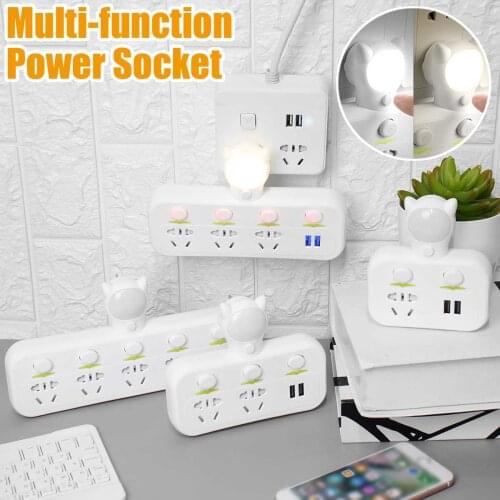 Power Strip Converter Portable Travel Home Office Adapter Socket with Night light 2USB Port Individual Switche 1/2/3/4AC Outlets