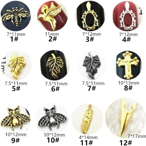 10pcs/lot Japan Korea 3D Nail Art Decorations Metal Kawaii Bee Cross Leaf Nail Parts Alloy Nail Accessory Charm Nail Tips