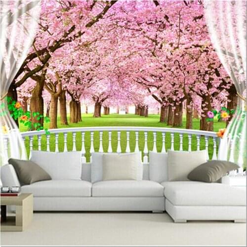 High quality custom 3D mural,3d the cherry trees out of the window papel de parede,living room TV wall bedroom wallpaper
