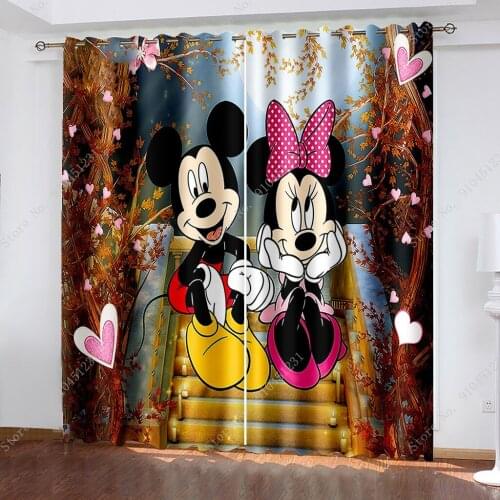 2 Panels Curtain Disney Mickey Minnie Mouse Christmas Thermal Insulated Blackout Light Blocking Room Darkening Windows Drapery