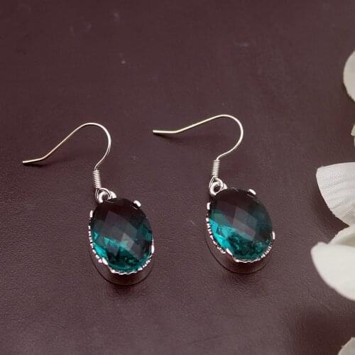 Hermosa Fantasy Natural Oval Shape GreenTopaz Silver Color Earrings For Women Fashion Jewelry 1 1/4 Inch ME055