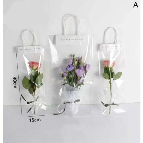 1pc Flowers Packing Box Transparent PVC Flower Bouquet Bagging Florist Decoration Long Tote Clear Bag Collocation Packaging Bag
