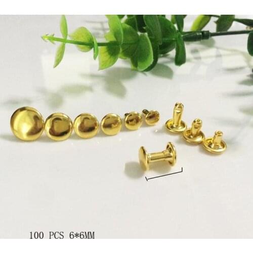 100 Pcs / Set Diameter 6MM Gold Color Buttons Screw O Head Double Sided Studs Nail Rivets Leather Craft DIY Hardware Accessories