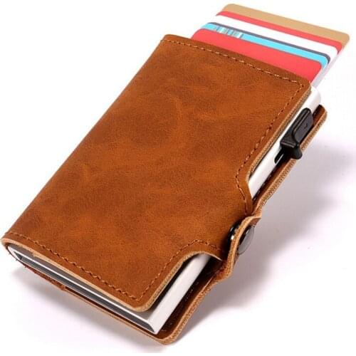 2020 New Unisex Aluminum ID Bank Card Holder PU Wallet RFID Blocking Mini Magic Wallets Automatic Slide Credit Card Coin Purse