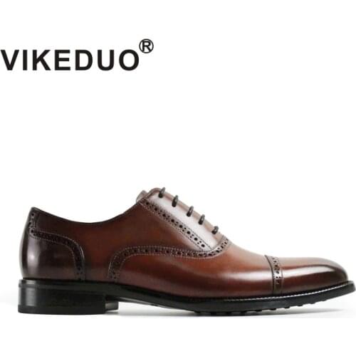 2020 Vikeduo Handmade Vintage Retro Mens Oxford Shoes 100% Genuine Leather Painted Formal Dress Wedding Patina Brogue Zapatos
