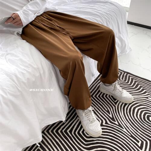 2021 Mens Fashion Loose Wide Leg Pants Baggy Cargo Breathable Casual Pants Streetwear Trousers Elastic Waist Suit Pants M-2XL