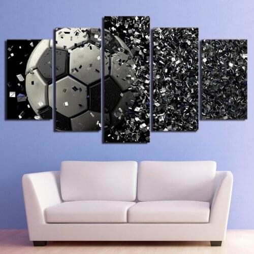 5 Piece Canvas Prints Motivational Poster Sports Picture Football Crack Soccer Poster Large Black and White Wall Art