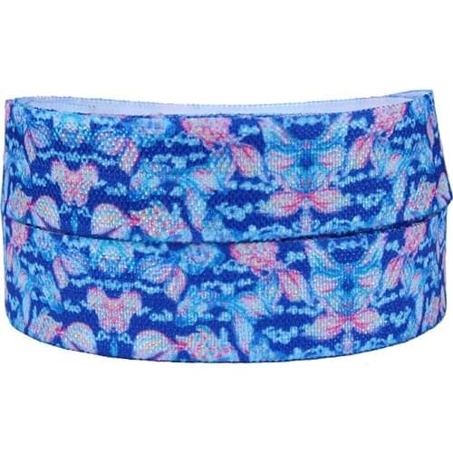 50yards/lot) Heat transfer printed flower fold over elastic for headbans