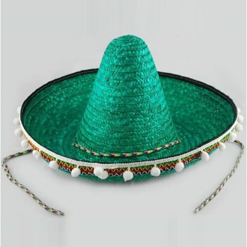 60cm Adult Mexico Cap Christmas Customs Hat Hawaii Medium Bobble Hat Straw Woven Cap Pompon Decorative Cap Performance B-2922