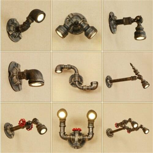 American Industrial Wind Vintage LED Wall Light Loft Iron Rust Water Pipe Wall Sconce Retro Bedroom Wall Lamp Home Lighting