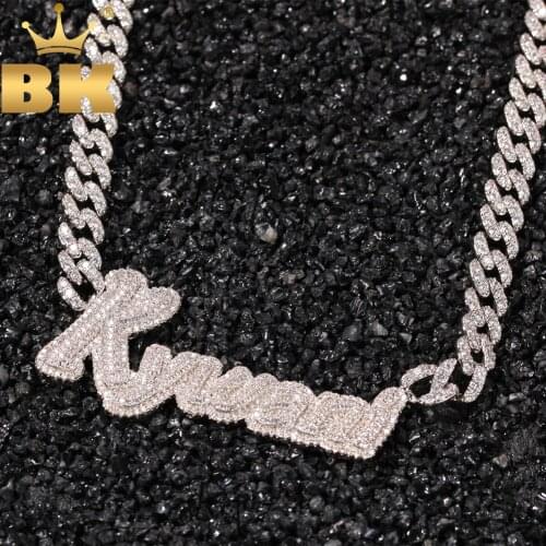THE BLING KING Custom Cursive Name Letters Pendant Weld 9mm 12mm Cuban Chain Necklaces Iced Out CZ Personalized HipHop Jewelry