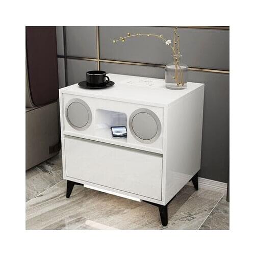 Intelligent bedside table wireless charging Bluetooth integrated solid wood paint creative Nordic boutique multifunctional stora