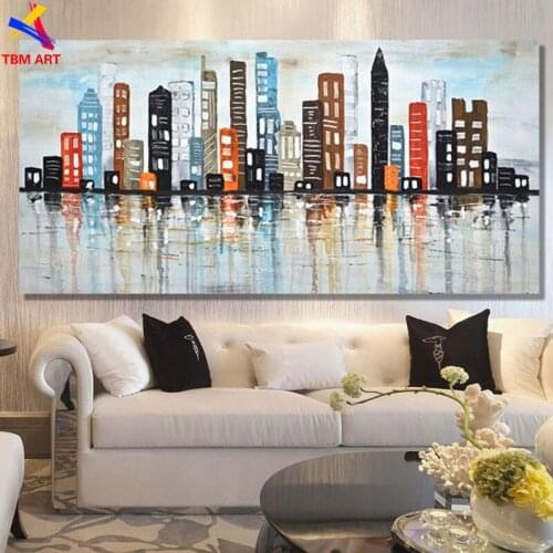 Rainy City Picture Large Hand painted Modern Abstract Oil Painting on Canvas for Living Room Wall Art Home Decoration Gift SL041
