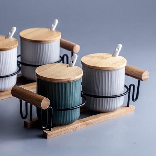 Nordic Ceramic Spice Jars with Lid Spoon Salt and Pepper Shakers Household Seasoning Bottle Kitchen Condiment Storage Container