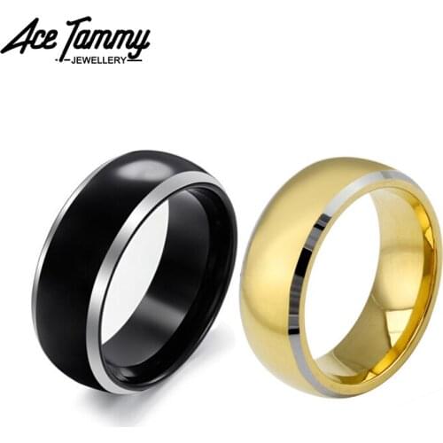 Classic Design 8mm Black Ring Tungsten Carbide Ring High Polished Gold Wedding Engagement Bands Unisex Fashion Jewelry