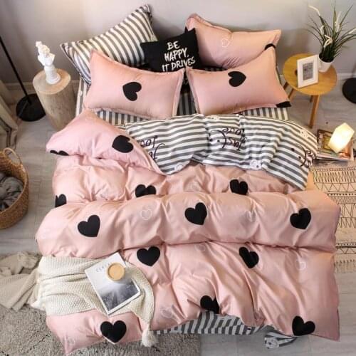 3/4pcs pink heart bedding set Super king size bed linens reactive printing duvet cover set brief style home bed set flat sheet