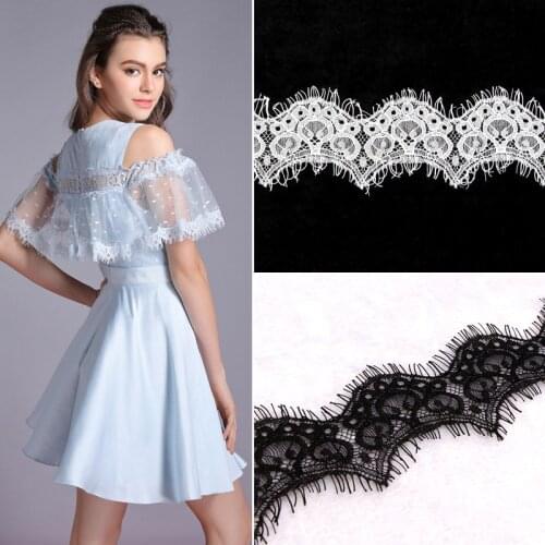High quality 3meters White/Black eyelashes lace ribbon 5.5cm childrens wear-free lace trims DIY home soft Wedding decoration