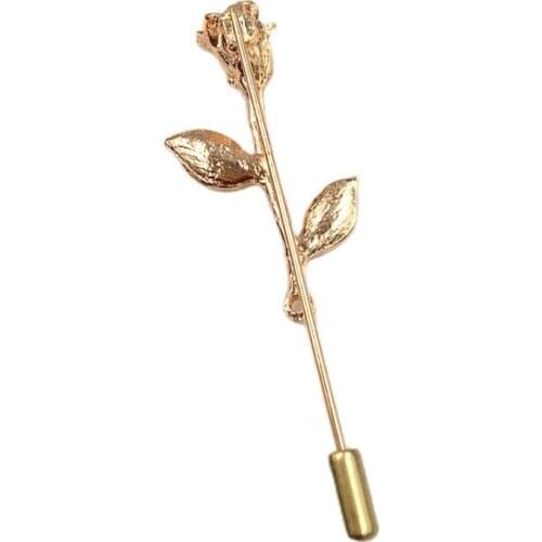 Hot Rose Flower Brooch Pin Men Suit Accessories Classic Lapel Pins for Mens Suit Wedding Party Long Pin