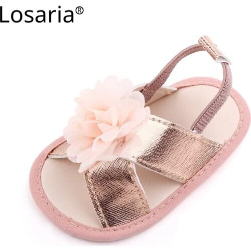 Losaria Baby Girls Sandals Summer 0-1 Year Flower First Walkers Non-slip Elastic Band Infant Shoes Flat Bebe Girls Toddles Shoes