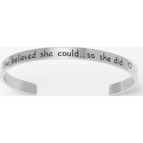 Fashionable lettering She believed she could so she did shaped opening bracelet inspirational bracelet