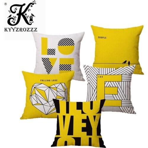 Fashion High Quality Cotton Linen Nordic Design Yellow Simple Geometry Car Decorative Pillow Case Cushion Cover Sofa Home Decor