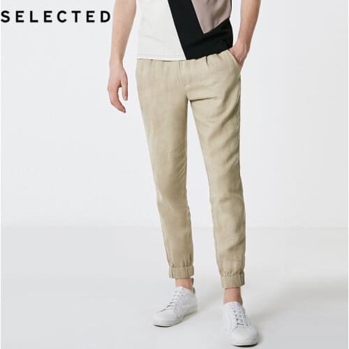 SELECTED Mens Loose Fit Pure Color Linen Casual Pants S|419214523