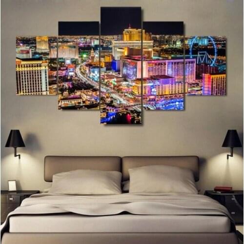 Las Vegas Night Modern Art Canvas Print 5 Panel Wall Artist Residence Decoration Picture