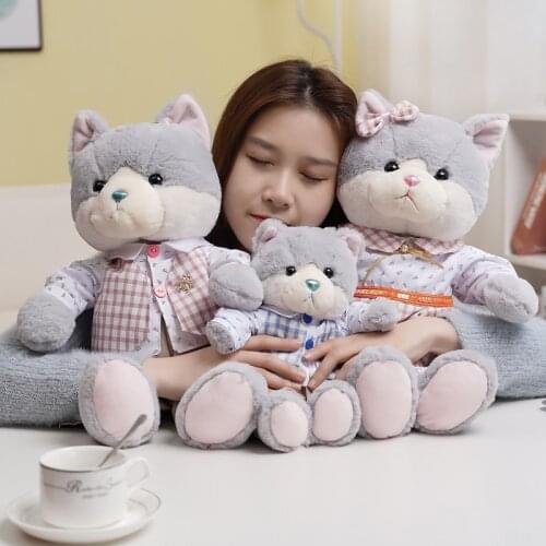 New 30/50cm Kawaii Couple Grey Cat Toys Stuffed Animal Dressing Cat Pillow Dolls Lovely Toys for Children Baby Birthday Gifts