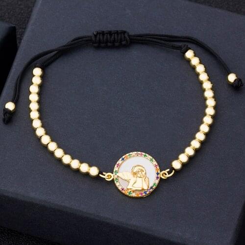 New Arrival Gold Color Copper Beads Virgin Mary Angel Shell Bracelets Jesus Pendant For Women Girls Birthday Wedding Xmas Party