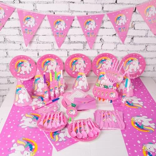 Little Unicorn theme childrens disposable tableware birthday party decoration tablecloth paper cup tray baby shower supplies