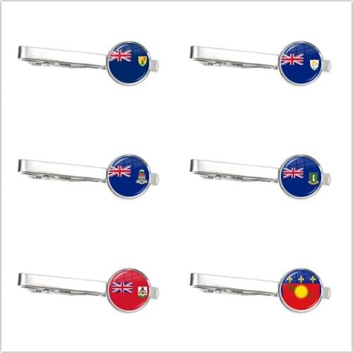 Turks and Caicos Islands,Anguilla,Cayman Islands,British Virgin Islands,Bermuda,Guadeloupe National Flag Glass Cabochon Tie Clip