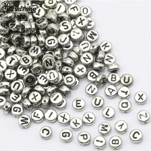 Flat Round 4X7MM Silver Color Letter Beads Acrylic Random Alphabet Loose Beads For DIY Childrens Bracelet DIY Jewelry Making