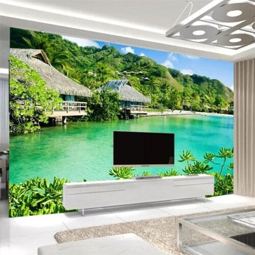 Beibehang Custom wallpaper large upscale 3D holiday coconut tree seaside cabin living room TV background wall papel de parede