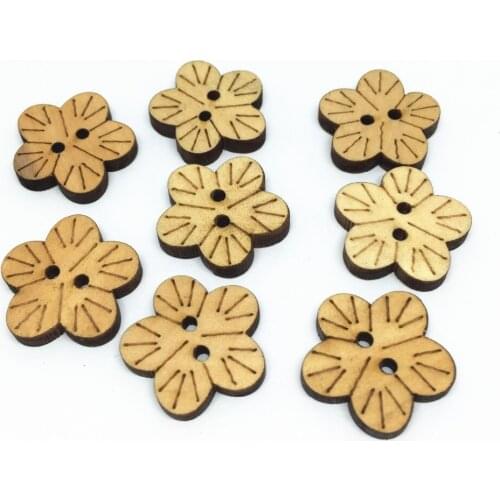 50pcs 20mm Natural Wood Flower Buttons 2 Holes Sewing Accessories Embellishments For Scraf Bags Decorations