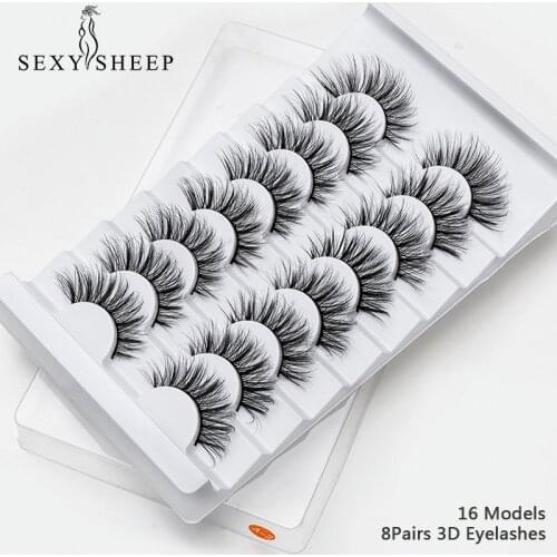 SEXYSHEEP 8 pairs 3D Mink Lashes Natural False Eyelashes Dramatic Volume Fake Lashes Makeup Eyelash Extension Silk Eyelashes