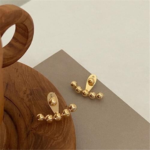AOMU S925 Summer Temperament Simple Metal Sector Back Hang Earrings Round Bead Stud Earrings for Women Fashion Jewelry Gifts