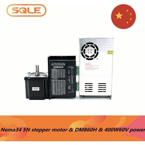 Nema34 open loop stepper motor 86HS82-4504A14 5Nm 4.5A with 14mm shaft & DM860H Microstep driver & 400W60V6.7A power supply