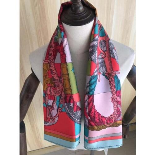 2021 new arrival winter spring classic chain 100% pure silk scarf twill hand made roll 90*90 cm shawl wrap for women lady