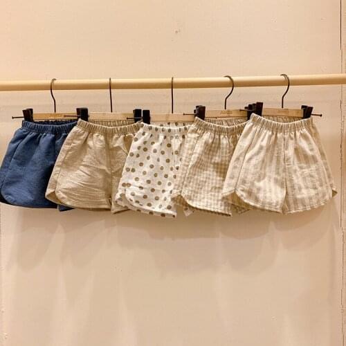 2021 Summer Kids Shorts 2 3 4 5 6 Y Toddler Girls Boys Korean Cotton Short Pants Cute Dot Plaid Striped Casual Shorts For Baby