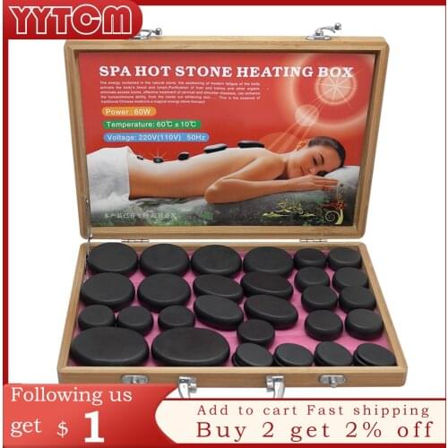 Tontin 36pcs/set body massage stone hot stone with 220V/110V Bamboo heating box Relieve Stress Back Pain Health Care