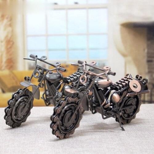 21cm Vintage Motorcycle Model Retro Motor Figurine Iron Motorbike Prop Handmade Boy Gift Kid Toy Home Office Decor