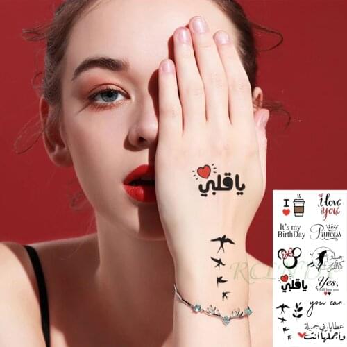 Waterproof Temporary Tattoo Sticker Cute Love Bird Leaf Crow Arabic Script Fake Tatto Flash Hand Arm Art Tatoo for Women Men