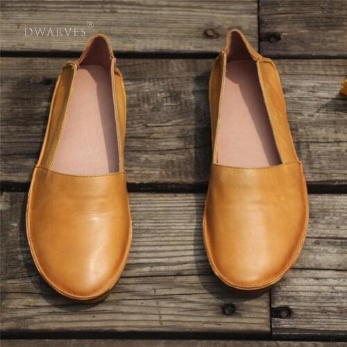 Handmade Yellow Leather Shoes For Women Retro Loafers Work Shoes Slip On Shoes