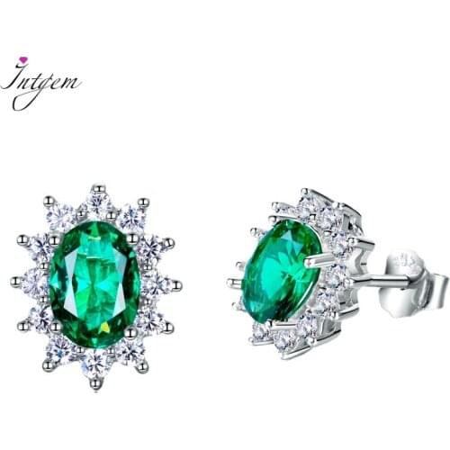 Women Ear Stud Earrings With AAAAA Royal Green Light Blue Spinel Zircon Oval 925 Sterling Silver Snowflake Earrings Wholesale